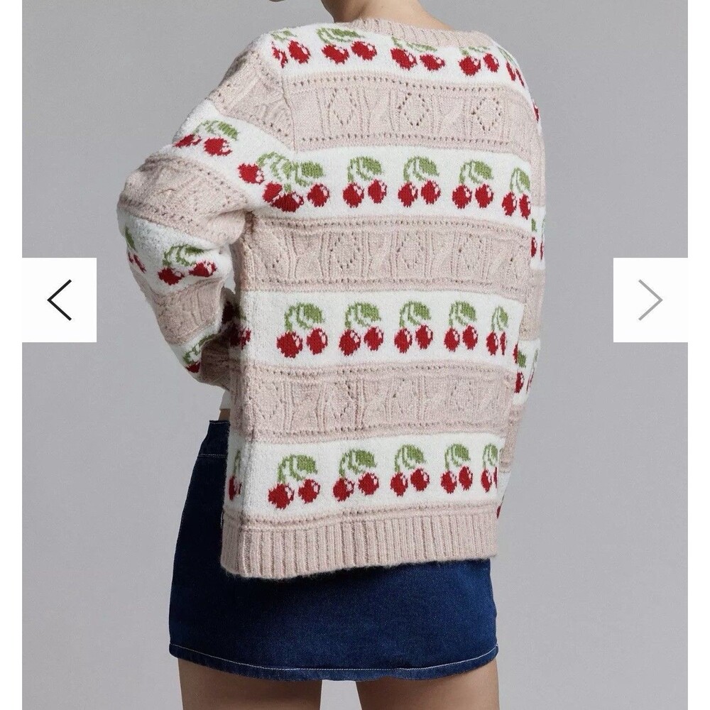 NWT Urban Outfitter Kimchi Blue Cherry Print Knit Cardigan, Size XS - Picture 3 of 9